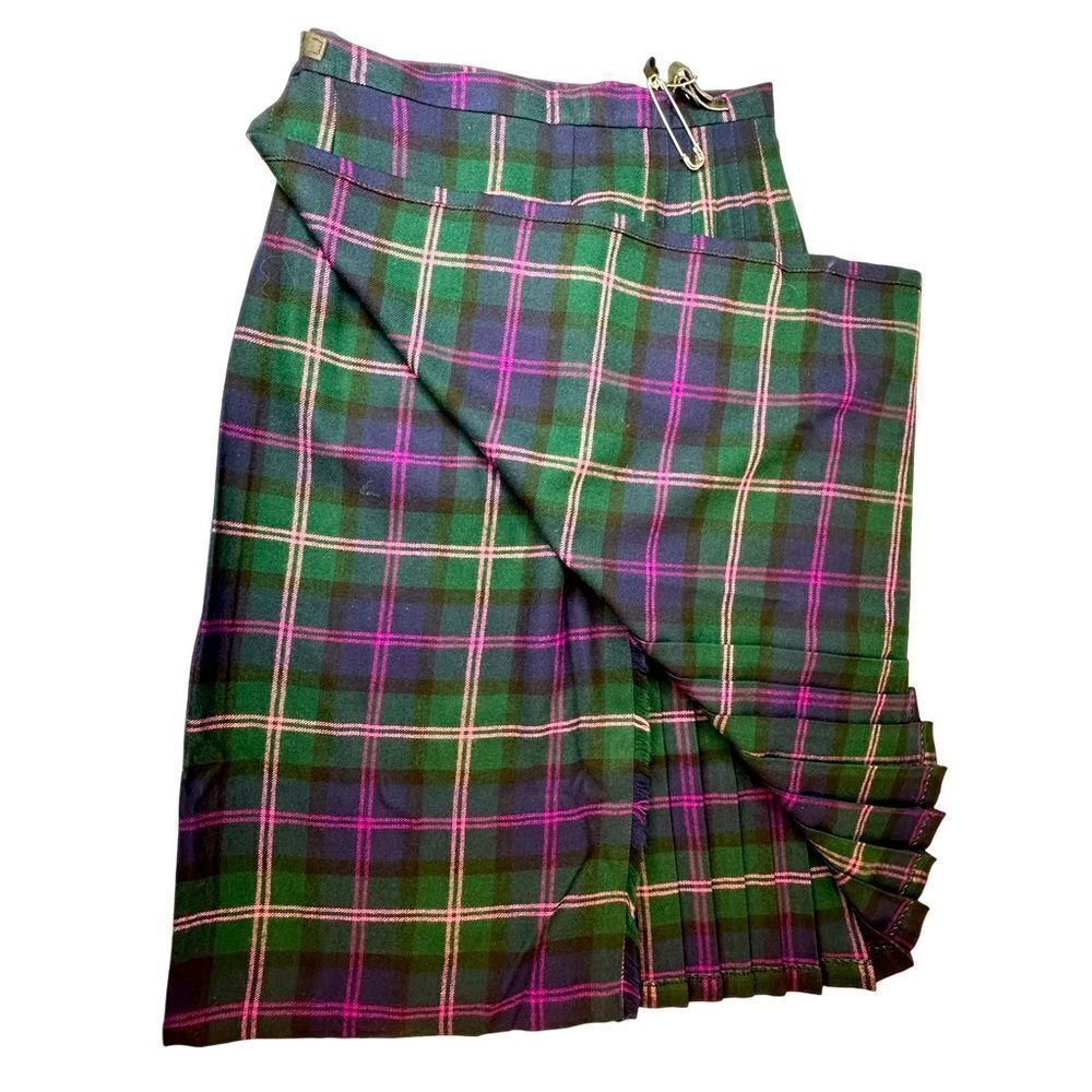 BLARNEY Woollen Mills Wool Pleated Plaid Skirt Size 14